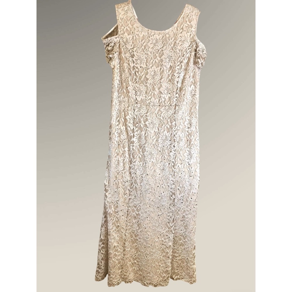 NEW Candalite Women's Champagne Beige lace Sequin formal off shoulder Dress 2x